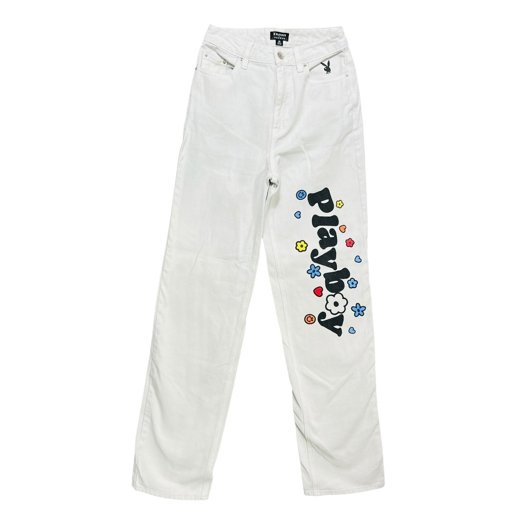 PLAYBOY Pacsun Flower Boyfriend Jeans Sz 25 90s Y2K Distressed Back Slash Retro - Picture 3 of 14
